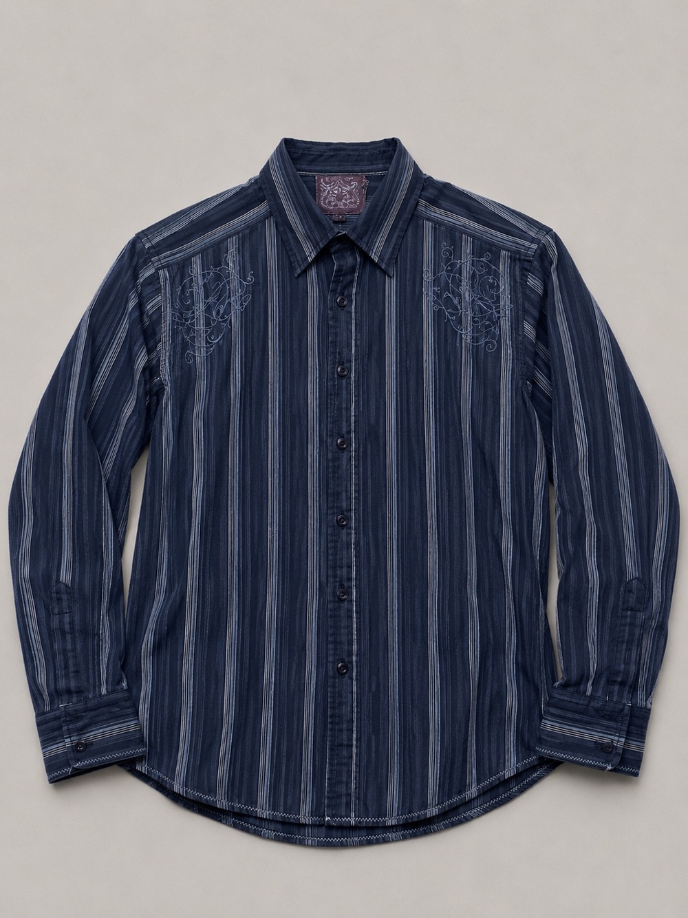 Roar Navy and Light-Blue Striped Button-Down Shirt